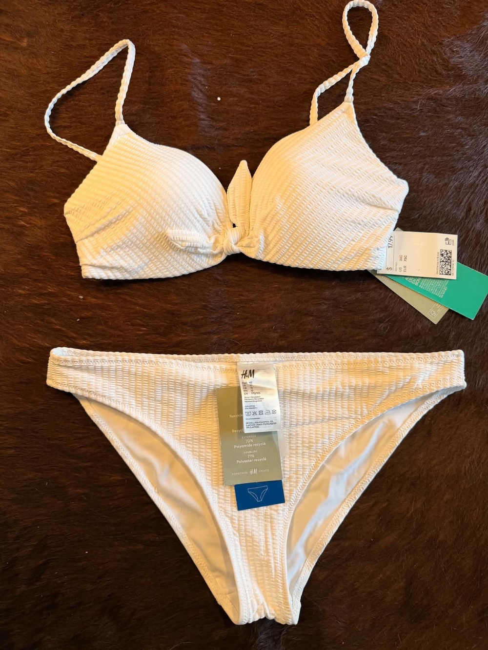 H&M Cream Textured Knot Bikini Set - Women Swim